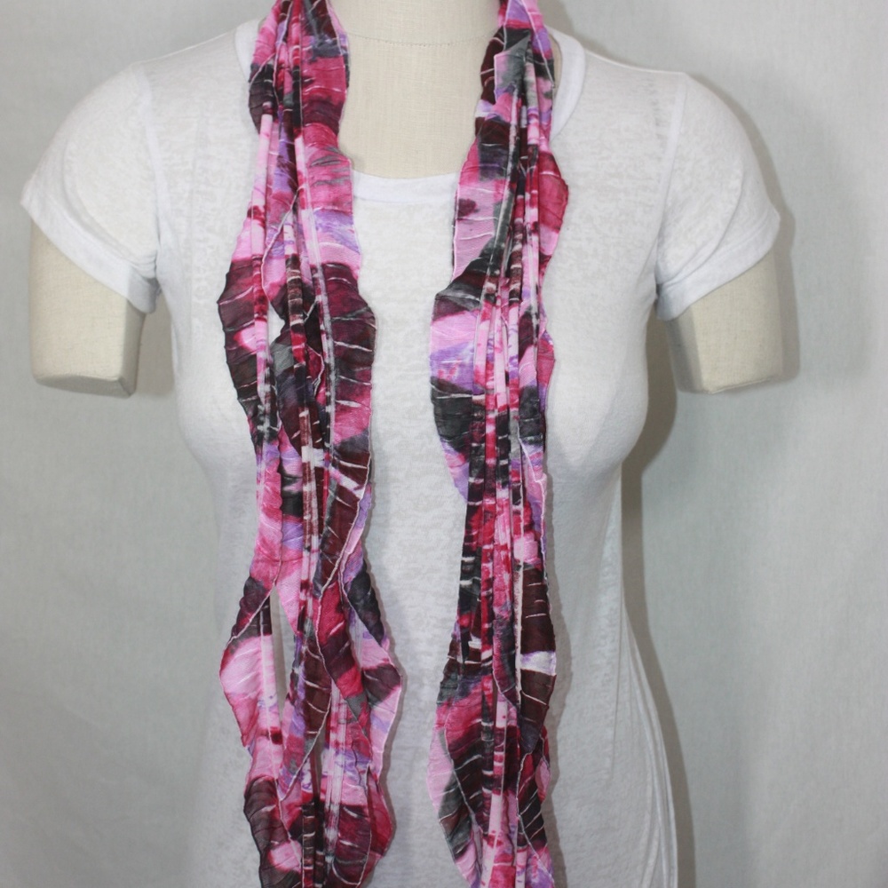 Red and Magenta Solid & Patterned Scarf Accessory - Picture 7 of 8